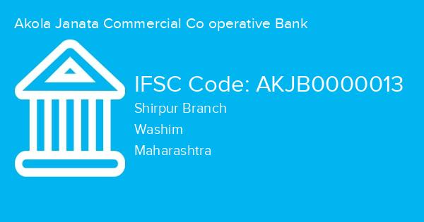 Akola Janata Commercial Co operative Bank, Shirpur Branch IFSC Code - AKJB0000013
