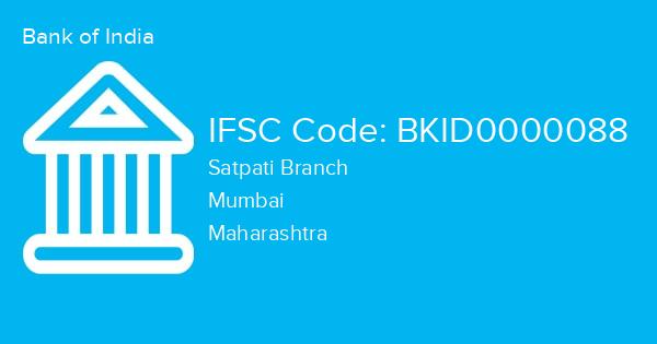 Bank of India, Satpati Branch IFSC Code - BKID0000088