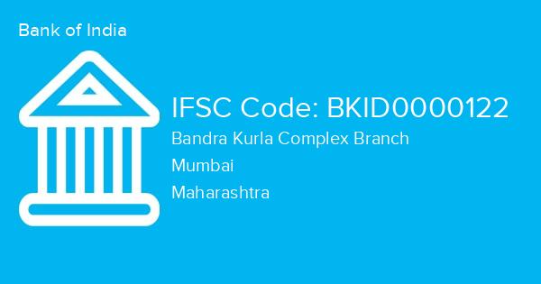 Bank of India, Bandra Kurla Complex Branch IFSC Code - BKID0000122