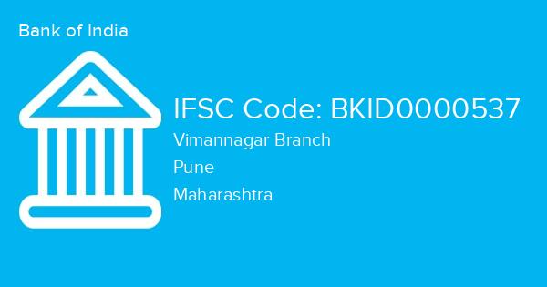 Bank of India, Vimannagar Branch IFSC Code - BKID0000537