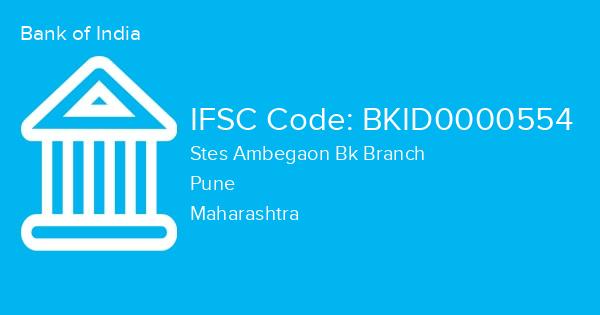 Bank of India, Stes Ambegaon Bk Branch IFSC Code - BKID0000554