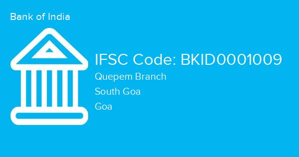 Bank of India, Quepem Branch IFSC Code - BKID0001009