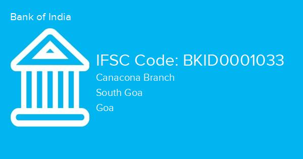 Bank of India, Canacona Branch IFSC Code - BKID0001033