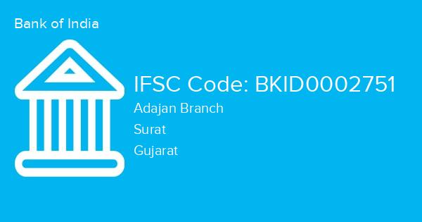 Bank of India, Adajan Branch IFSC Code - BKID0002751