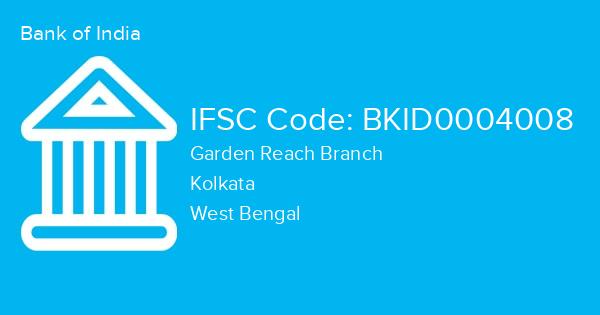 Bank of India, Garden Reach Branch IFSC Code - BKID0004008