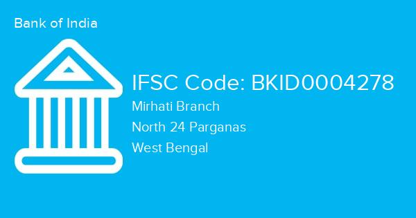 Bank of India, Mirhati Branch IFSC Code - BKID0004278
