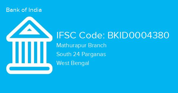Bank of India, Mathurapur Branch IFSC Code - BKID0004380
