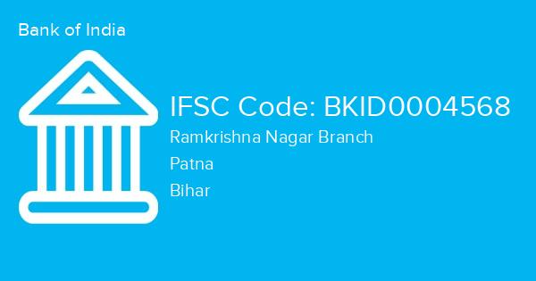 Bank of India, Ramkrishna Nagar Branch IFSC Code - BKID0004568