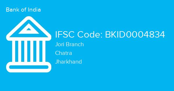Bank of India, Jori Branch IFSC Code - BKID0004834