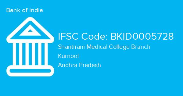 Bank of India, Shantiram Medical College Branch IFSC Code - BKID0005728