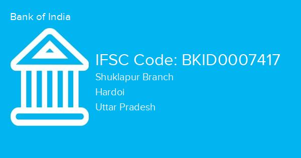 Bank of India, Shuklapur Branch IFSC Code - BKID0007417