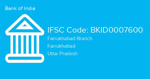 Bank of India, Farrukhabad Branch IFSC Code - BKID0007600