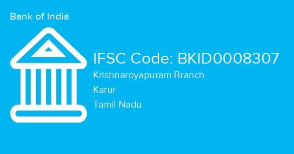 Bank of India, Krishnaroyapuram Branch IFSC Code - BKID0008307