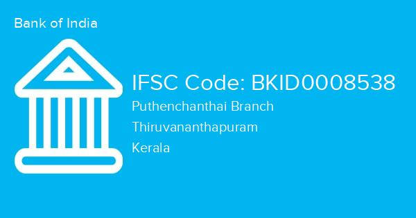 Bank of India, Puthenchanthai Branch IFSC Code - BKID0008538