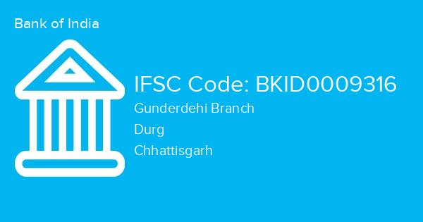 Bank of India, Gunderdehi Branch IFSC Code - BKID0009316
