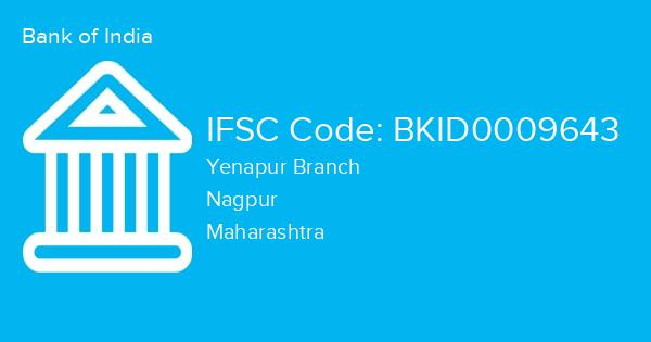 Bank of India, Yenapur Branch IFSC Code - BKID0009643