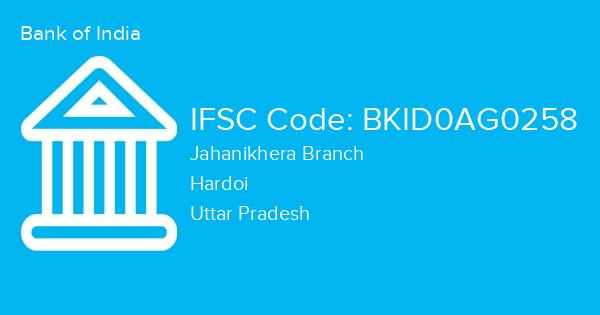 Bank of India, Jahanikhera Branch IFSC Code - BKID0AG0258