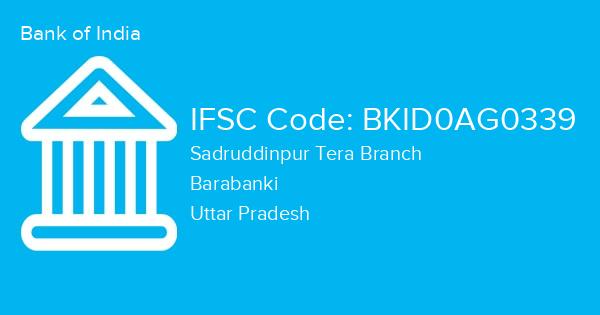 Bank of India, Sadruddinpur Tera Branch IFSC Code - BKID0AG0339