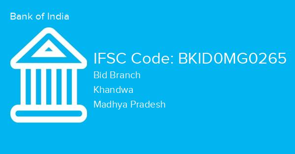 Bank of India, Bid Branch IFSC Code - BKID0MG0265