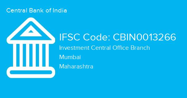 Central Bank of India, Investment Central Office Branch IFSC Code - CBIN0013266