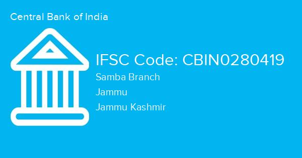 Central Bank of India, Samba Branch IFSC Code - CBIN0280419