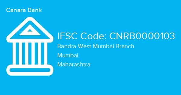 Canara Bank, Bandra West Mumbai Branch IFSC Code - CNRB0000103