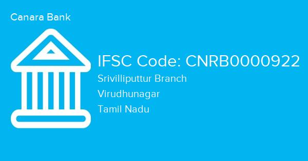 Canara Bank, Srivilliputtur Branch IFSC Code - CNRB0000922