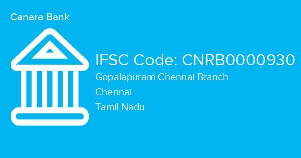 Canara Bank, Gopalapuram Chennai Branch IFSC Code - CNRB0000930