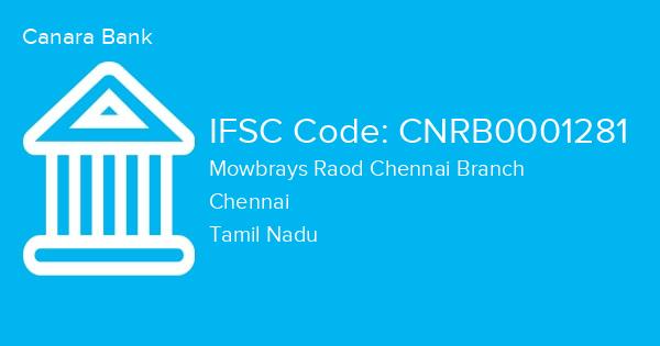 Canara Bank, Mowbrays Raod Chennai Branch IFSC Code - CNRB0001281