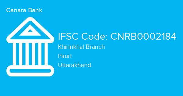 Canara Bank, Khiririkhal Branch IFSC Code - CNRB0002184