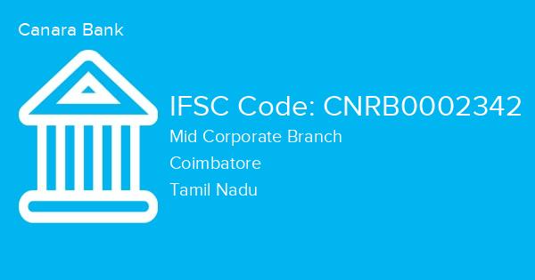 Canara Bank, Mid Corporate Branch IFSC Code - CNRB0002342