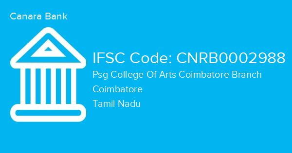 Canara Bank, Psg College Of Arts Coimbatore Branch IFSC Code - CNRB0002988