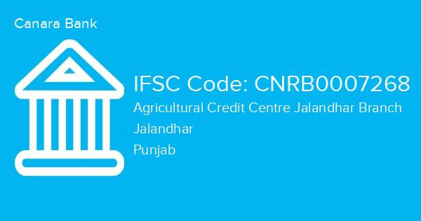 Canara Bank, Agricultural Credit Centre Jalandhar Branch IFSC Code - CNRB0007268