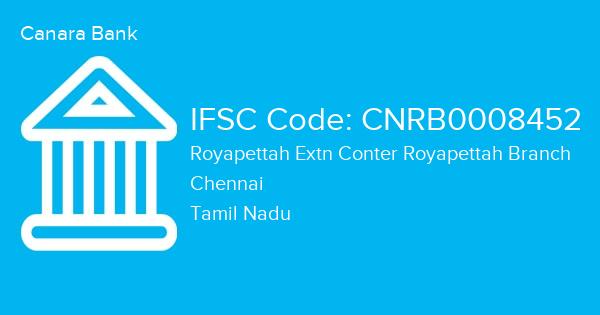 Canara Bank, Royapettah Extn Conter Royapettah Branch IFSC Code - CNRB0008452