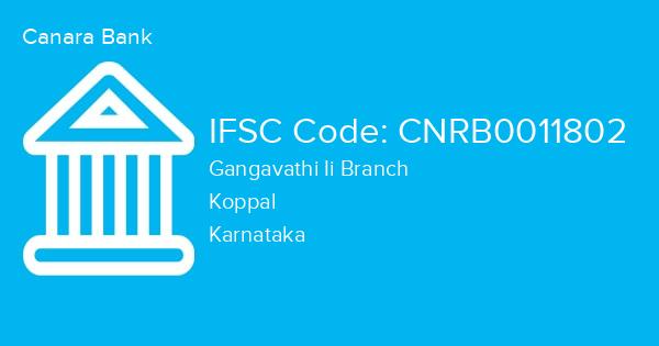 Canara Bank, Gangavathi Ii Branch IFSC Code - CNRB0011802