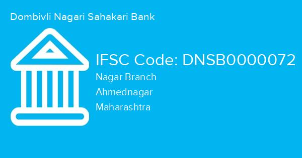 Dombivli Nagari Sahakari Bank, Nagar Branch IFSC Code - DNSB0000072