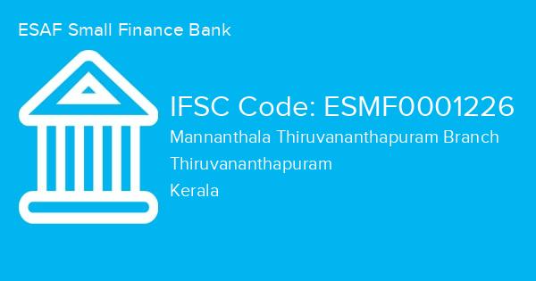 ESAF Small Finance Bank, Mannanthala Thiruvananthapuram Branch IFSC Code - ESMF0001226
