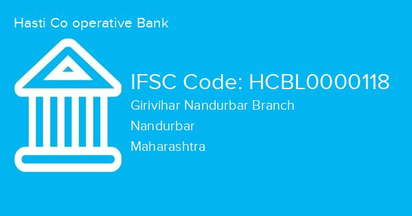 Hasti Co operative Bank, Girivihar Nandurbar Branch IFSC Code - HCBL0000118