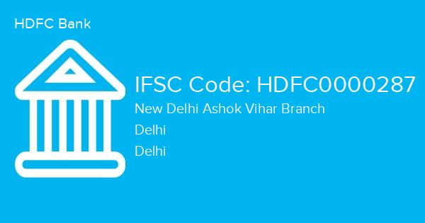 HDFC Bank, New Delhi Ashok Vihar Branch IFSC Code - HDFC0000287
