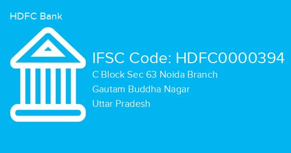 HDFC Bank, C Block Sec 63 Noida Branch IFSC Code - HDFC0000394