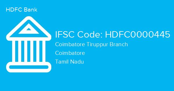 HDFC Bank, Coimbatore Tiruppur Branch IFSC Code - HDFC0000445