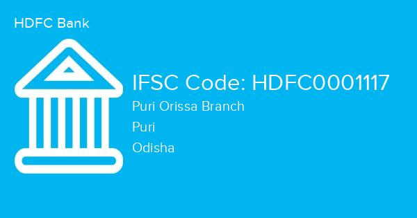 HDFC Bank, Puri Orissa Branch IFSC Code - HDFC0001117