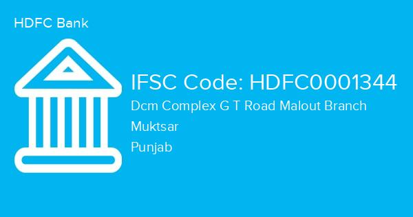 HDFC Bank, Dcm Complex G T Road Malout Branch IFSC Code - HDFC0001344