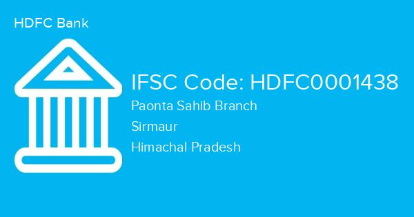 HDFC Bank, Paonta Sahib Branch IFSC Code - HDFC0001438