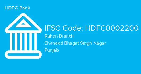 HDFC Bank, Rahon Branch IFSC Code - HDFC0002200