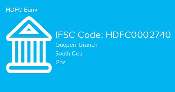 HDFC Bank, Quepem Branch IFSC Code - HDFC0002740