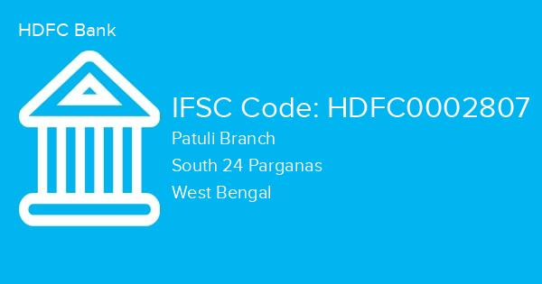 HDFC Bank, Patuli Branch IFSC Code - HDFC0002807