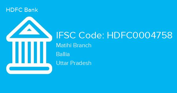 HDFC Bank, Matihi Branch IFSC Code - HDFC0004758