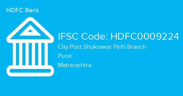 HDFC Bank, City Post Shukrawar Peth Branch IFSC Code - HDFC0009224