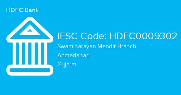 HDFC Bank, Swaminarayan Mandir Branch IFSC Code - HDFC0009302